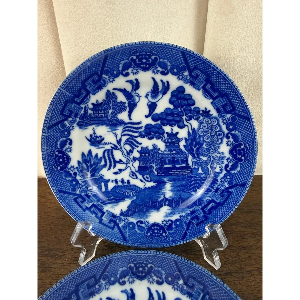 Vintage PAIR (2) Blue Willow‎ Flow Blue Japan 6